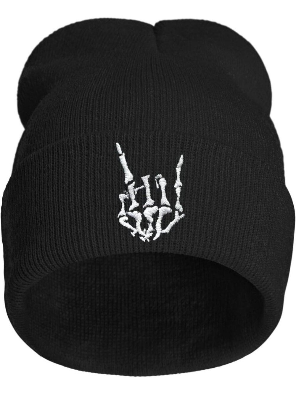 Unisax Black Skeleton Fingers Rock Embroidered Beanie Winter Skull Goth Knit Hat